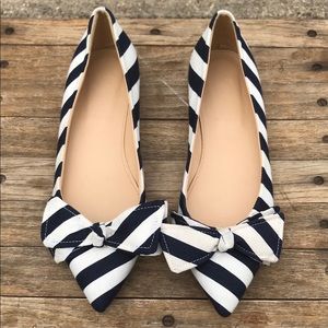 J Crew Striped Bow Pointed Toe Flats Navy size 6.5